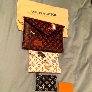 Limited Luise Vuitton 3 cats and dogs envelopes,limited ed,sold out,hand painted